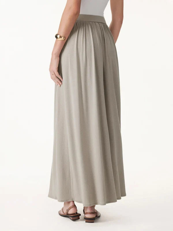 Tencel-Linen Soft Knit Gathered A-Line Maxi Skirt with Side Pockets
